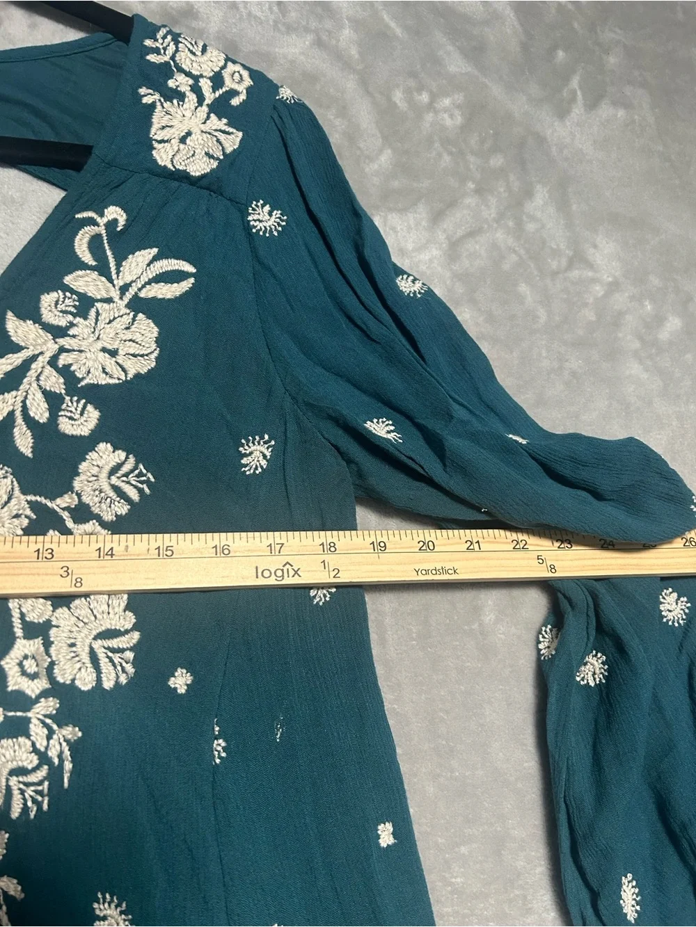 Free People Long Sleeve Embroidered Mini Dress Women’s Medium Teal Blue